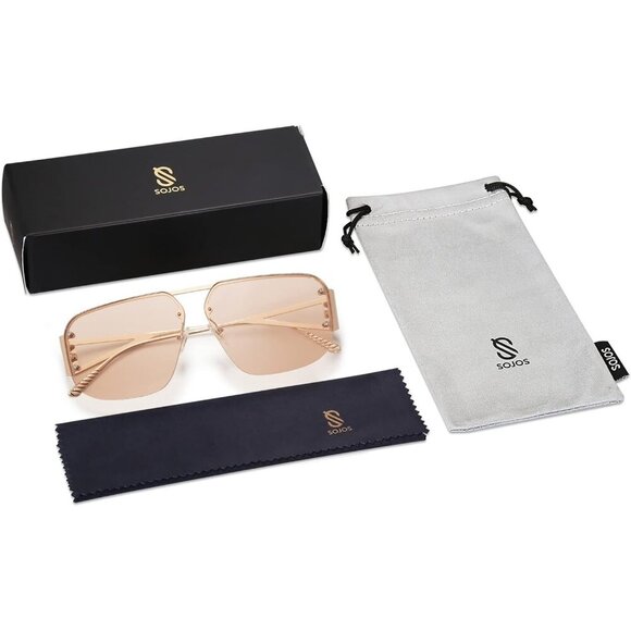 Trendy Aviator Sunglasses Mens Womens Retro Metal Rimless Brown Frame Shades - Picture 6 of 6